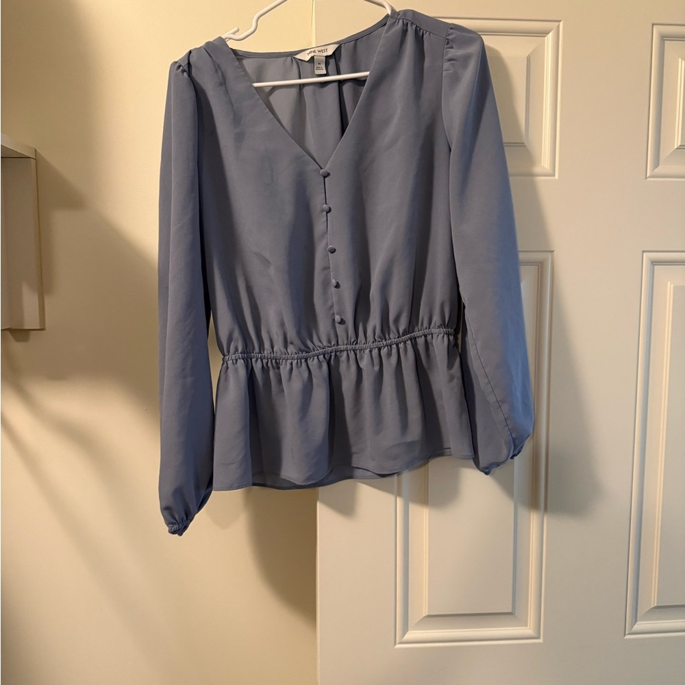 Nine West Blue V-Neck Blouse